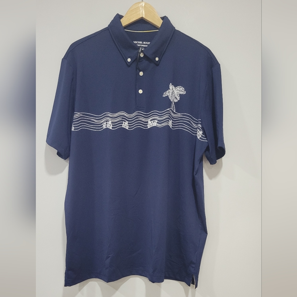 Michel Rouen Performance Men's Navy Blue Polo Shirt Size XL Tropical Golf